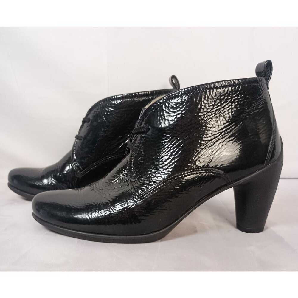 ECCO Sculptured 65 Booties Black Patent Leather Lace Up Women EU 38